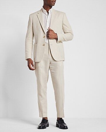 Slim Natural Herringbone Linen-blend Suit | Express