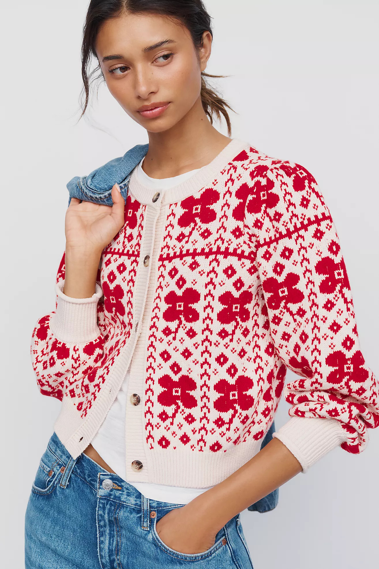 Cotton Wool Cropped Puff-Sleeve Cardigan | Anthropologie (US)