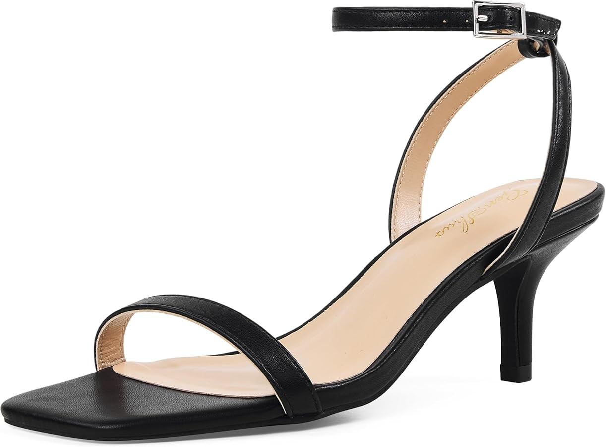 GENSHUO Women's Kitten Low Heels Square Open Toe Ankle Strap Sandals Sexy Strappy 2 Inch High Hee... | Amazon (US)