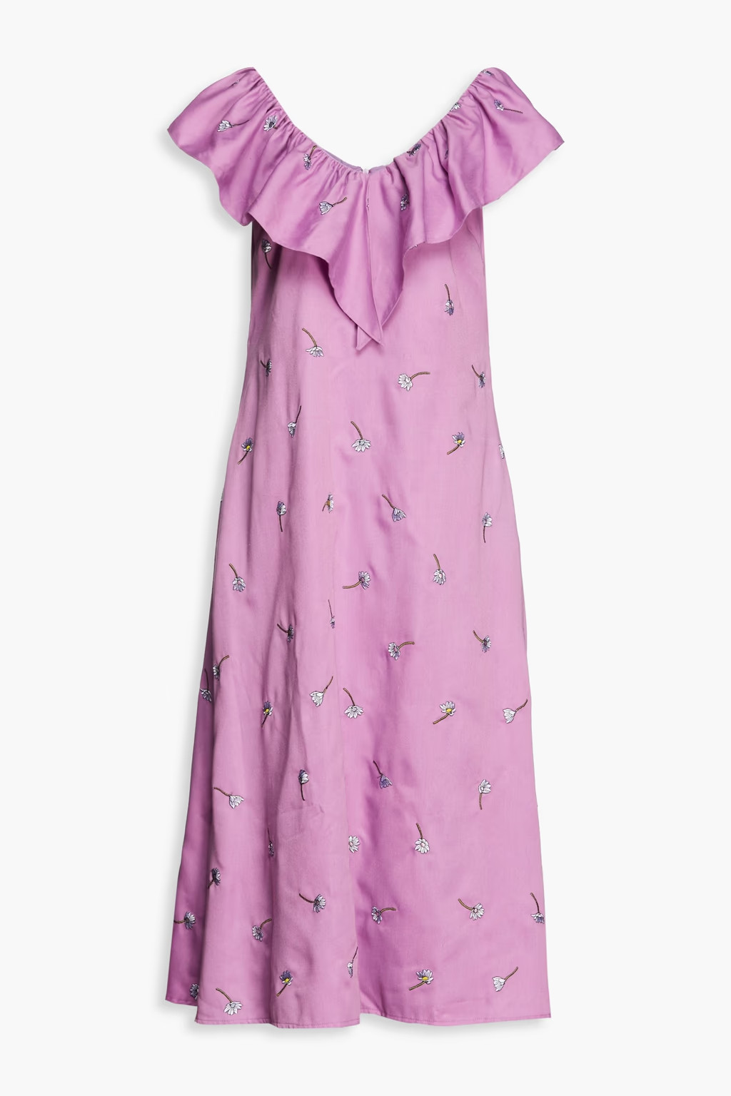 Maggie embroidered slub-twill midi dress | The Outnet (US and CA)