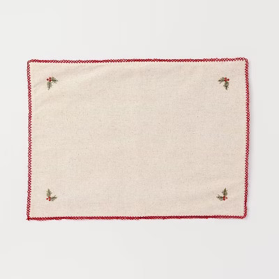 Cross Stitch Christmas Holly Reversible Placemat Red/Sour Cream - Hearth & Hand™ with Magnolia | Target
