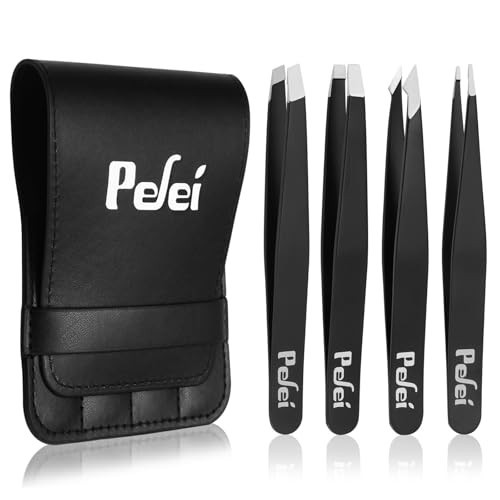 Pefei Tweezers Set - Professional Stainless Steel Tweezers for Eyebrows - Great Precision for Facial Hair, Splinter and Ingrown Hair Removal (Black) | Amazon (US)
