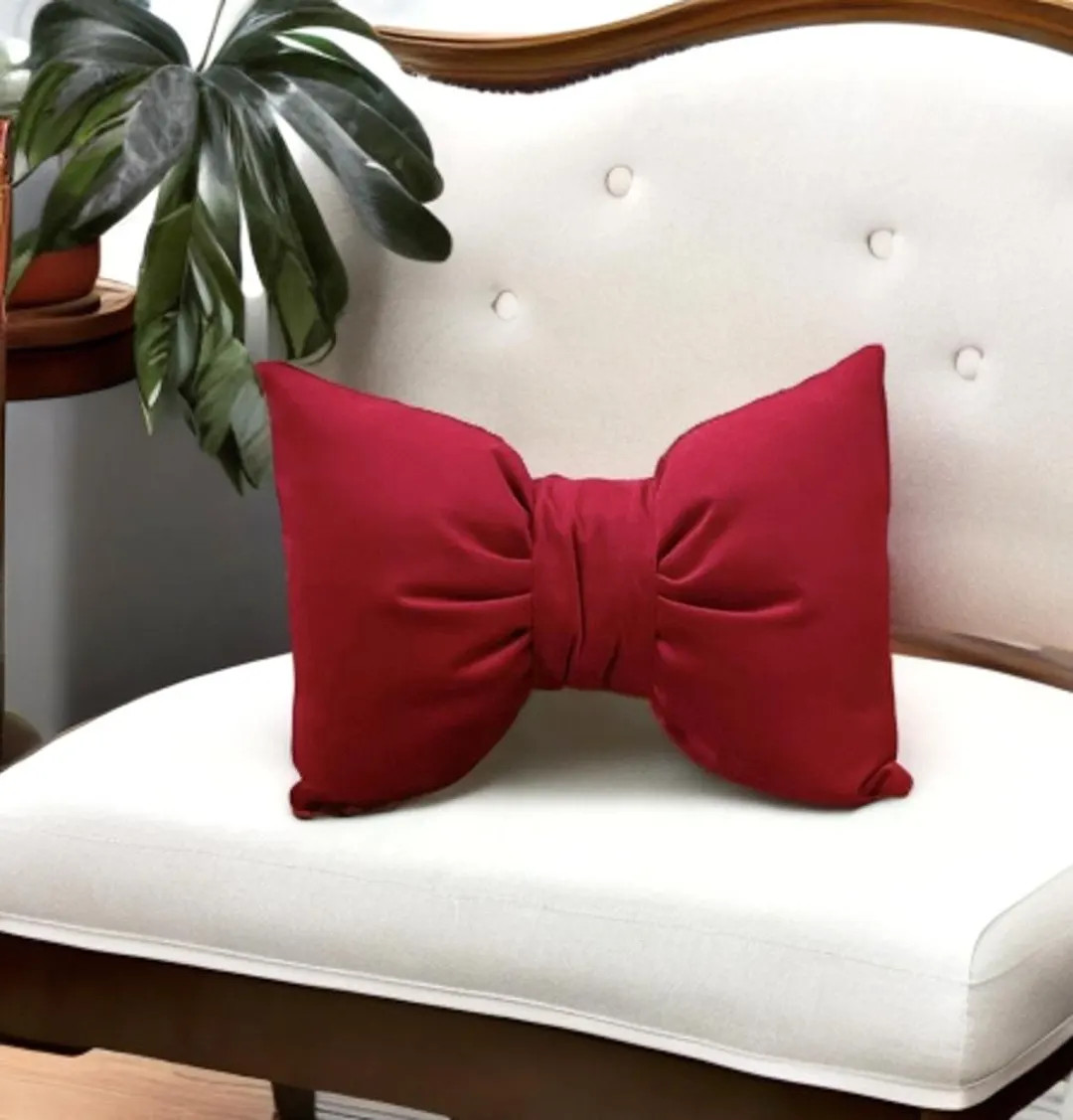 Luxurious Solid Red Velvet Decorative Bow Pillow 12x18birthday Gift-baby Shower Gift-housewarming... | Etsy (US)