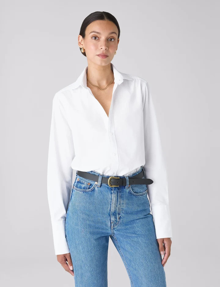 The Boyfriend Exaggerated Cuff: Fine Poplin, White | With Nothing Underneath