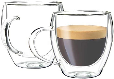 Youngever 2 Pack Glass Espresso Mugs, Double Wall Thermo Insulated Glass Coffee Cups, Glass Coffe... | Amazon (US)