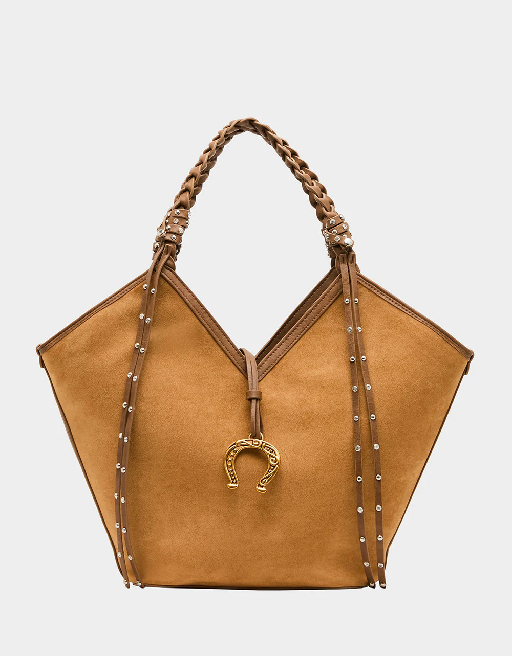SUEDE TULIP Tan Horseshoe Braided Women's Tote Handbag | Betsey Johnson