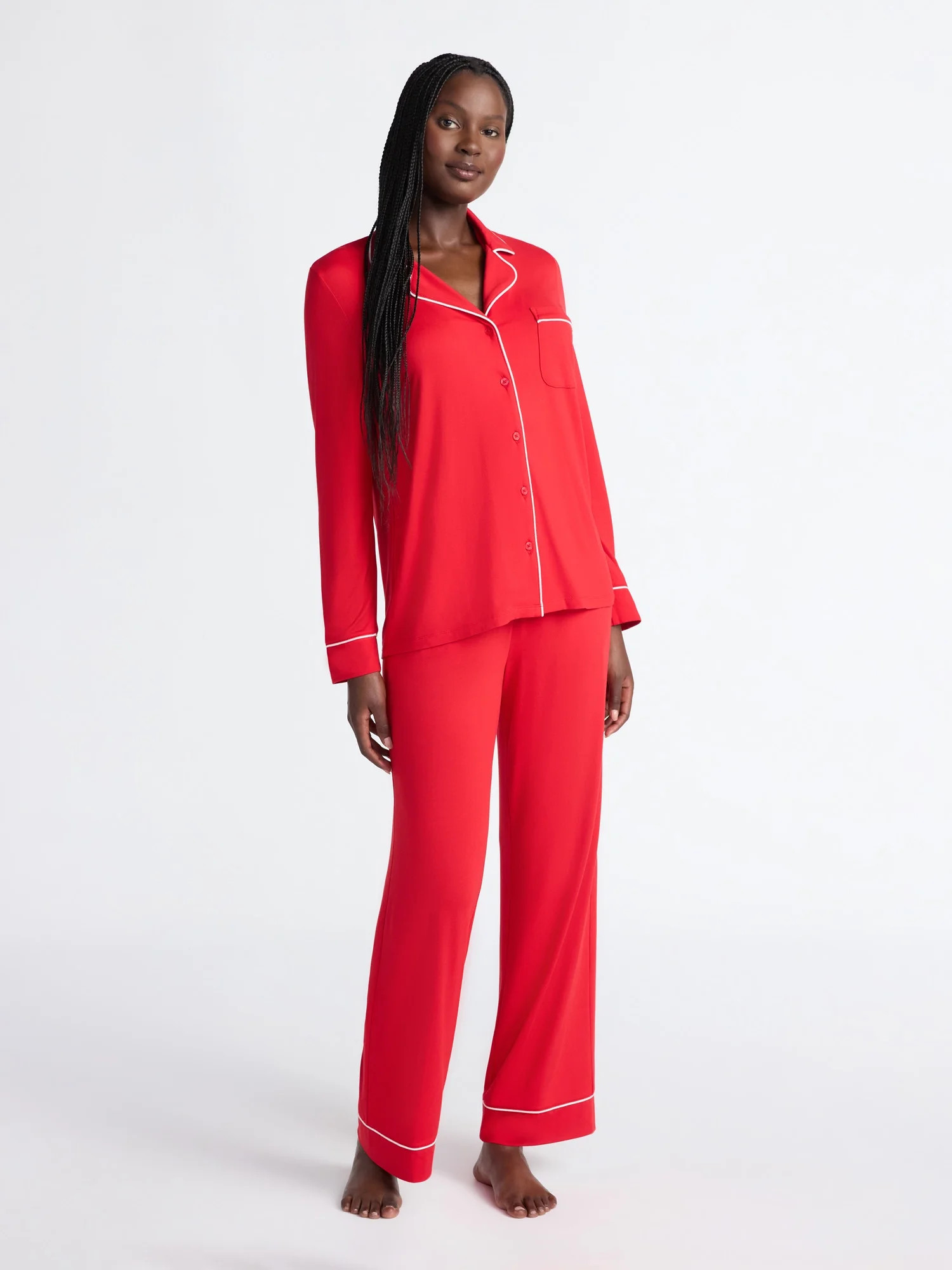 Joyspun Women’s Dreamy Soft Collection Long Sleeve Top and Pants Pajama Set, Sizes XS-4X | Walmart (US)