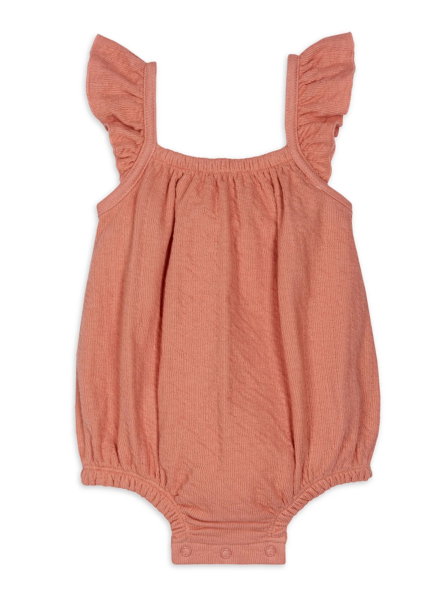Modern Moments By Gerber Baby Girl Cotton Romper with Ruffle Straps, Sizes 0/3 Months - 24 Months | Walmart (US)