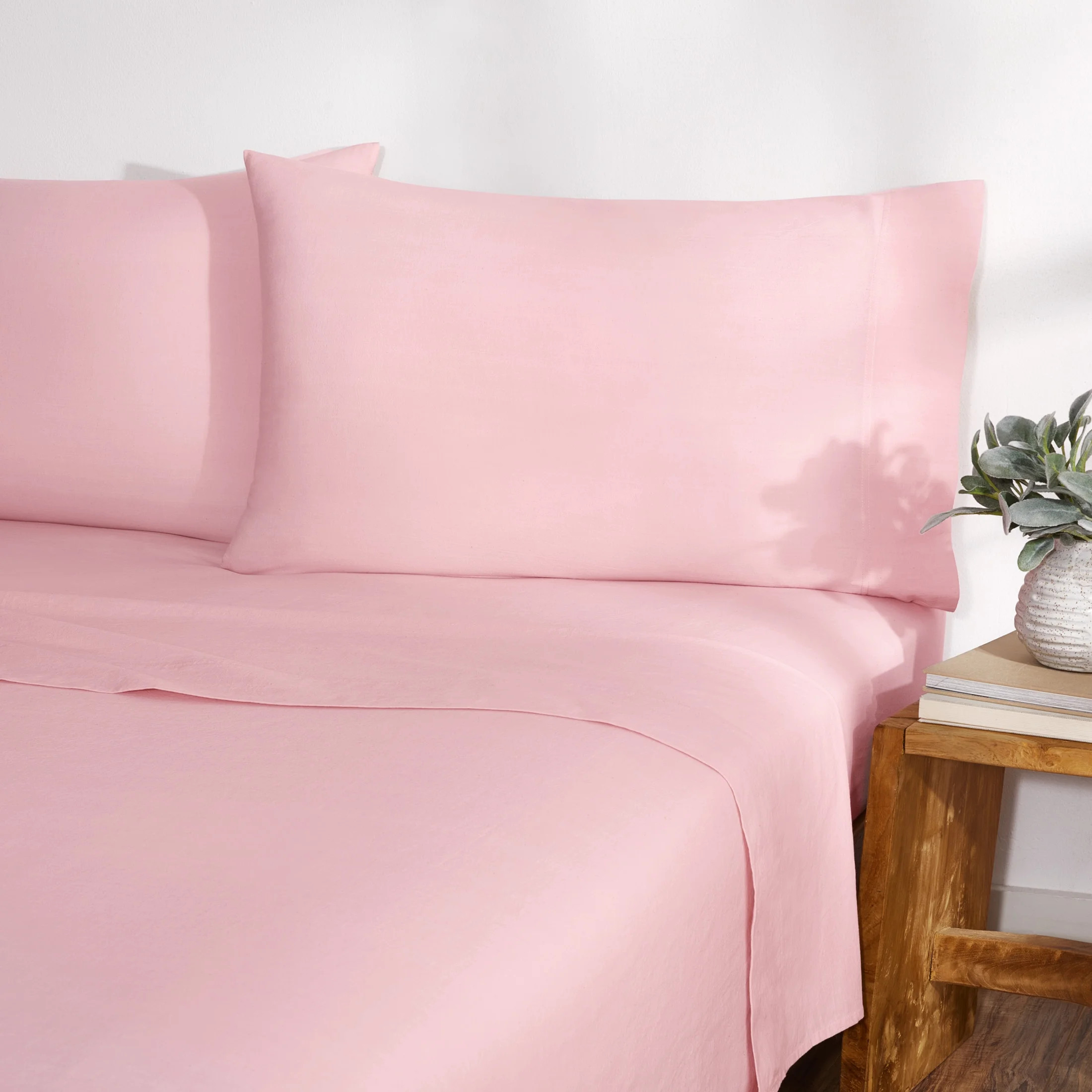 Gap Home Yarn Dyed Organic Cotton Washed Chambray Sheet Set, Deep Pocket, Queen, Blush, 4-Pieces ... | Walmart (US)