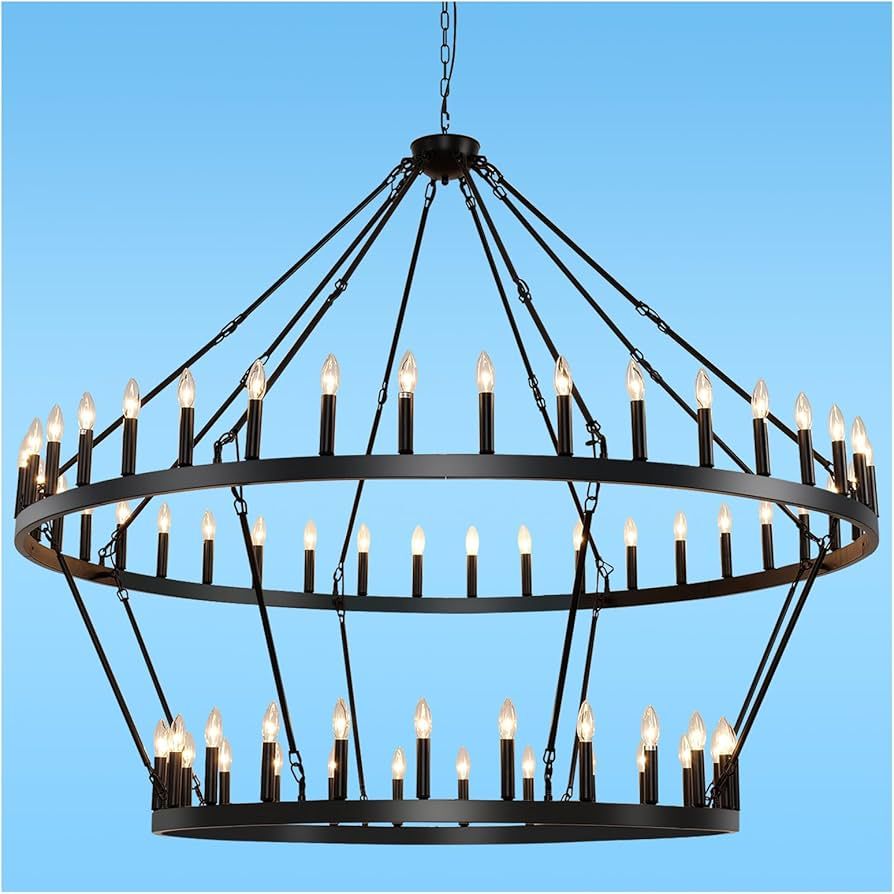 Black Wagon Wheel Chandelier 2 Tier 64-Lights 70 Inch Extra Large Farmhouse Pendant Light Fixture... | Amazon (US)