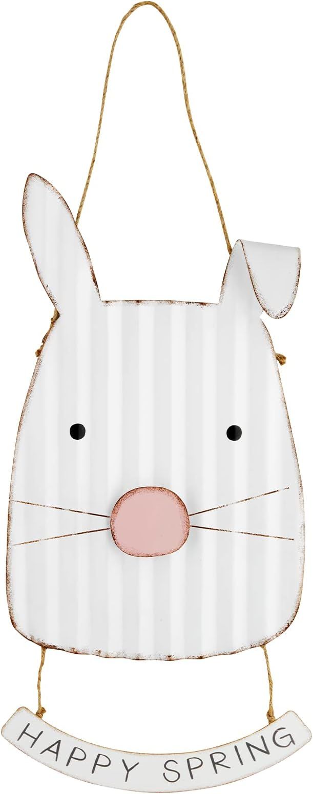 Mud Pie Tin Easter Bunny Door Hanger, White, 24" x 12.75" | Amazon (US)