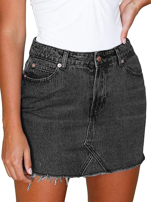 Women's High Waisted Jean Skirt Slim Fit Zip Front Elastic Bodycon Denim Mini Skirt | Amazon (US)