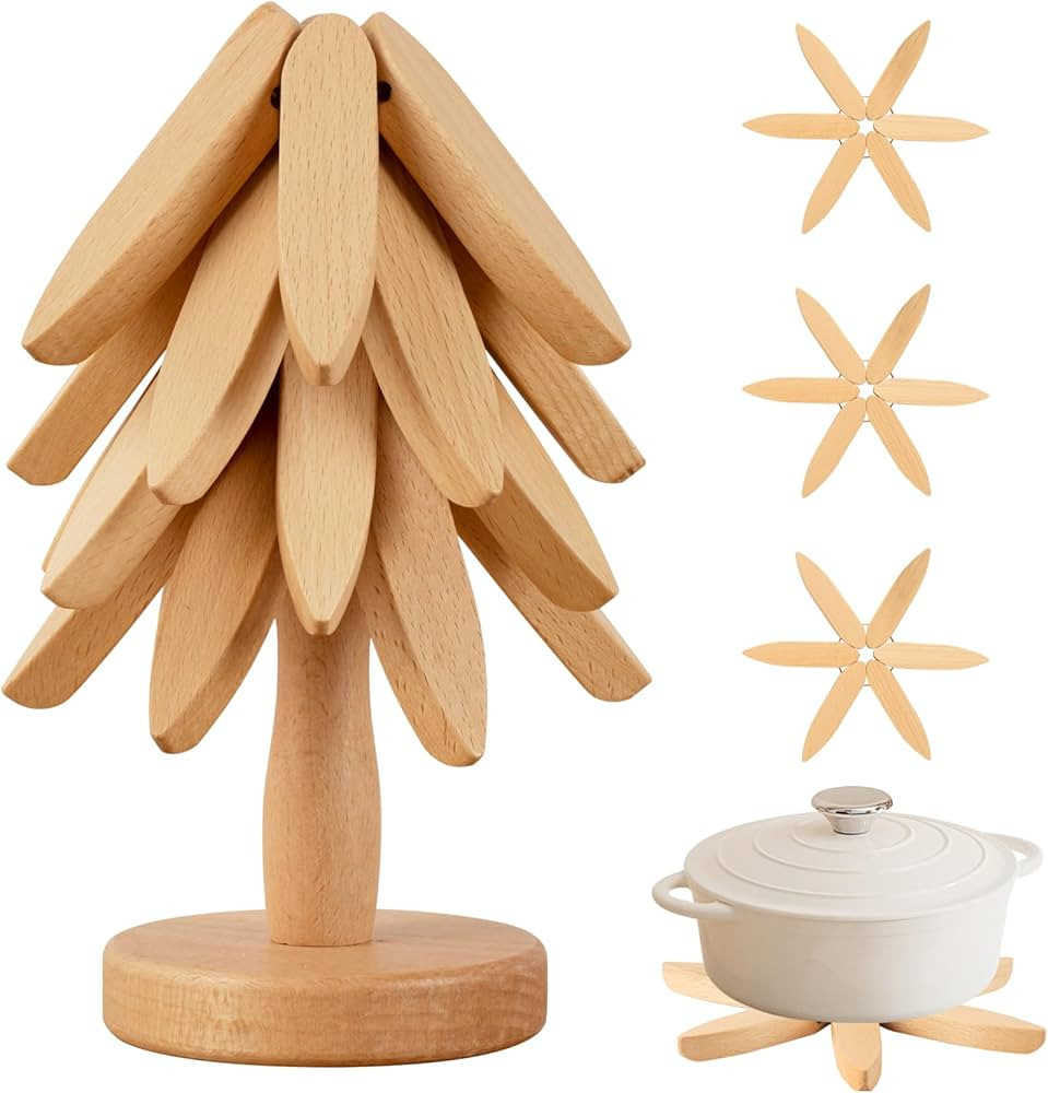 Wooden Trivets for Hot Dishes，Hot Dish Coaster with Tree-Shaped Wood Collapsible Hot Pad Trivet... | Amazon (US)
