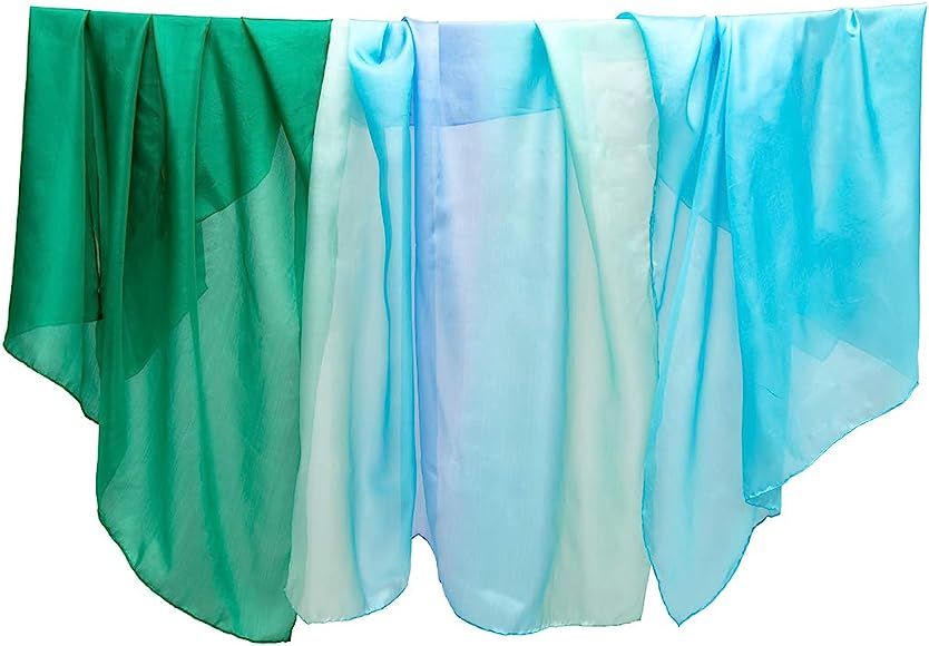 Sarah's Silks Set of 3 Playsilks - Ocean Sea, 100% Silk Scarves for Dance, Movement and Pretend P... | Amazon (US)