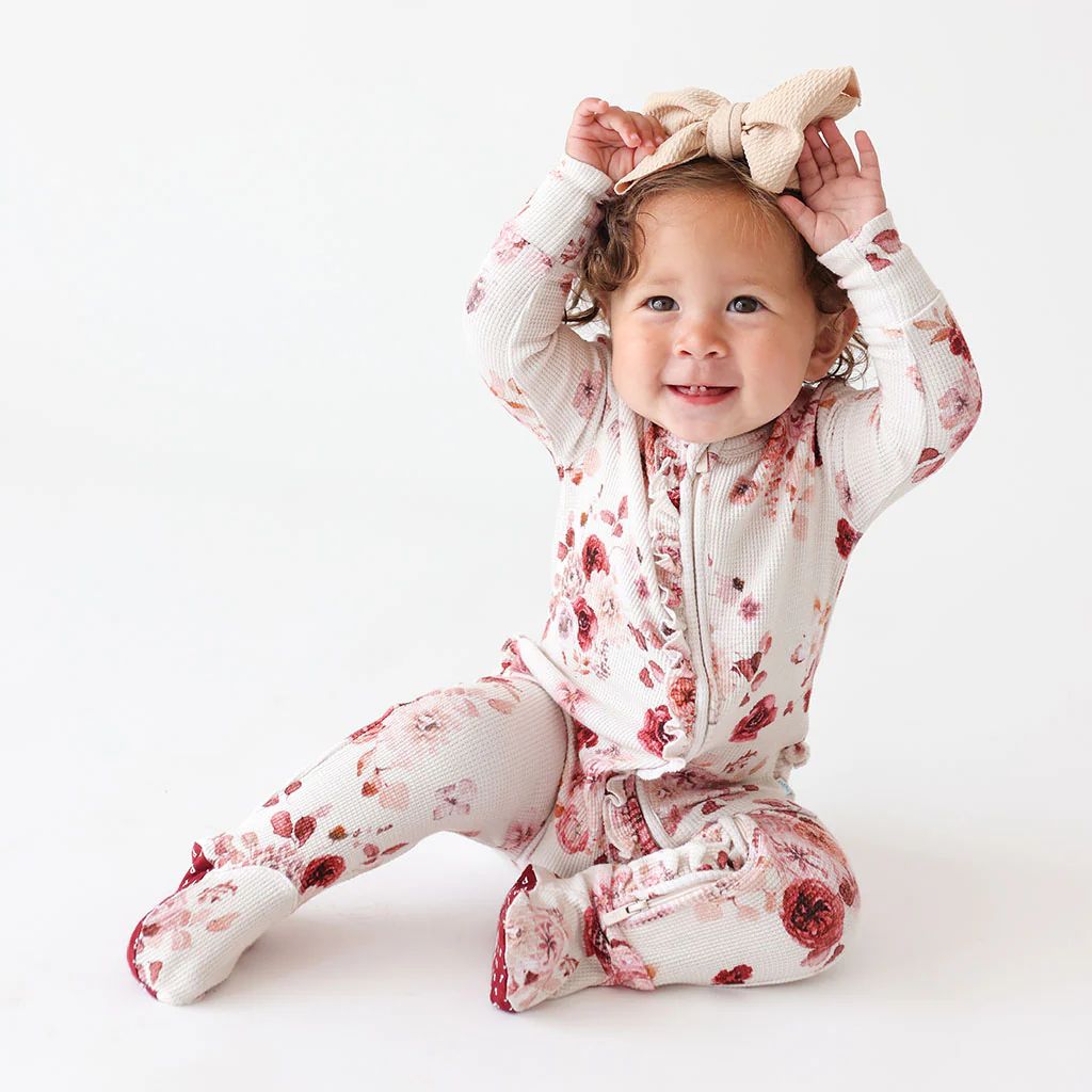 Floral Beige Baby Girl Sleeper | Khloe | Posh Peanut