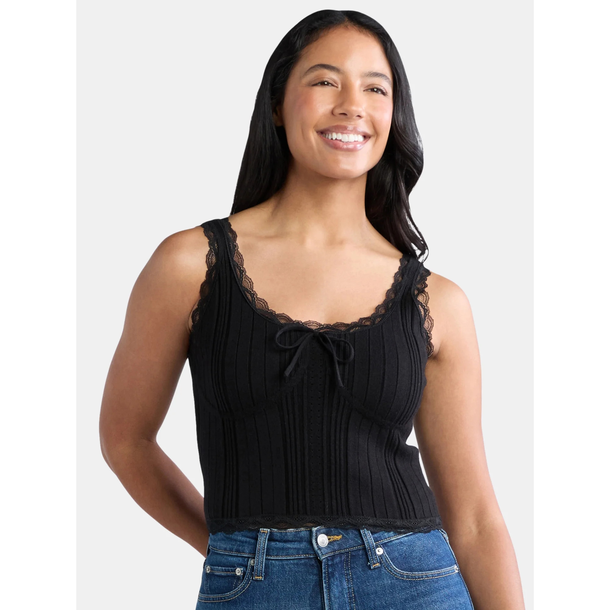Madden NYC Women's Sweater Tank Top with Lace Trim, Sizes XXS-XXL - Walmart.com | Walmart (US)
