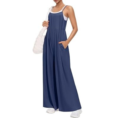 EUYZOU Jumpsuits for Women Casual Loose Fit Summer Outfits Wide Leg Rompers Sleeveless V… | Amazon (US)