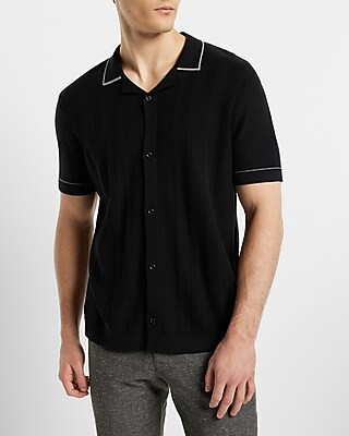 Ribbed Striped Short Sleeve Sweater Polo | Express