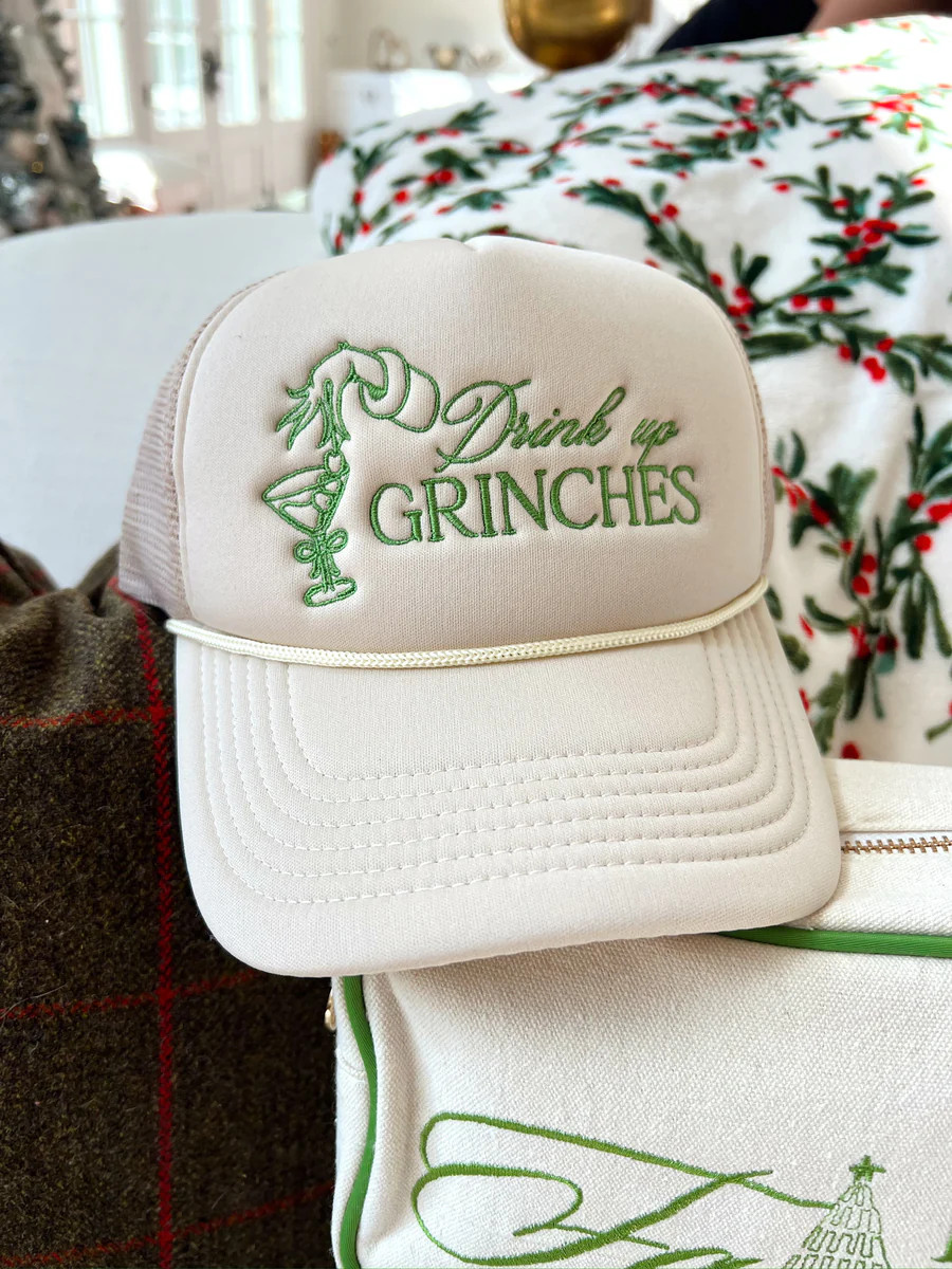 Drink Up Grinches - Tan Foam Trucker Hat | KenzKustomz