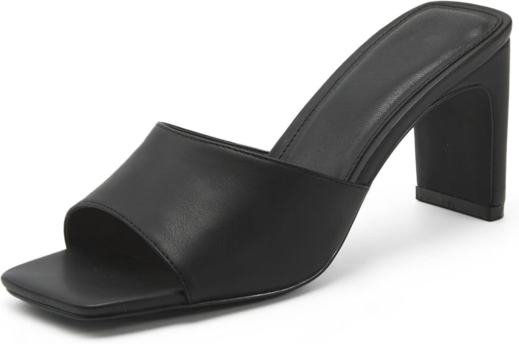 vodvob Womens Square Open Toe Heeled Sandals Chunky Block Heels Backless Dress Slip On Mules Wedd... | Amazon (US)