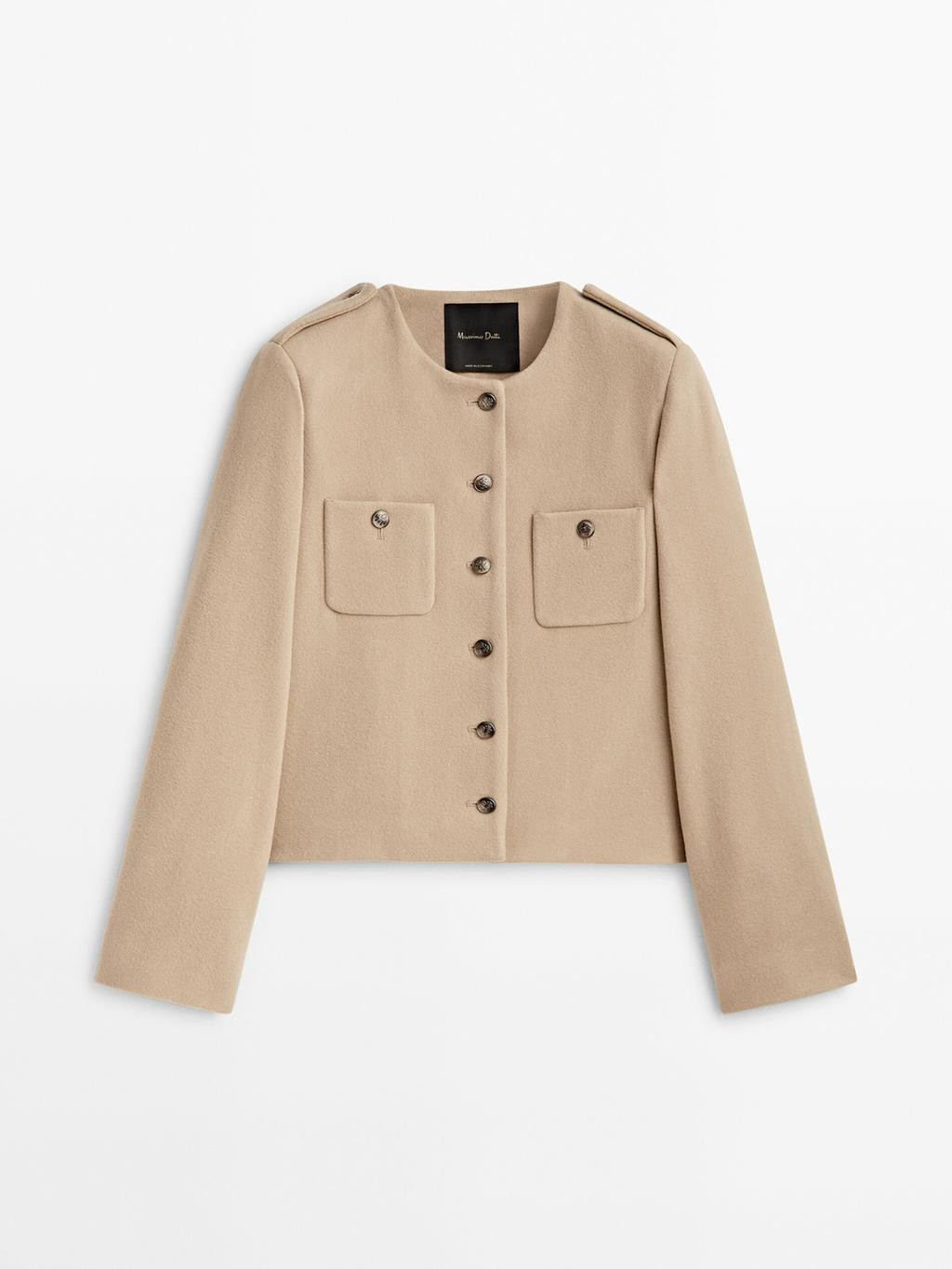 Wool blend cropped jacket with buttons | Massimo Dutti UK