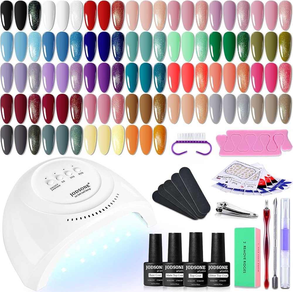 JODSONE Gel Nail Polish Kit with U V Light 36 PCS Classic Black and White Nude and Blue Purple Ge... | Amazon (US)