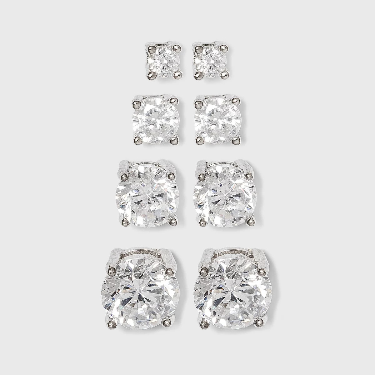 Sterling Silver Cubic Zirconia Quad Multi Size Stud Earring Set 4pc - A New Day™ Clear | Target