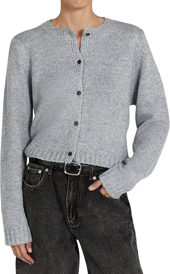 Cioatin Women Long Sleeve Button Down Knit Crop Cardigan Open Front Lightweight Sweater Pullover ... | Amazon (US)