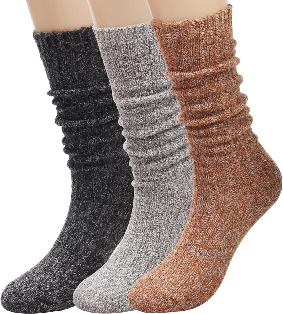 ANCHOVY Women's Socks Thermal Winter Wool Casual Crew Socks Thick Knit Warm Cozy Cotton Boots Soc... | Amazon (US)