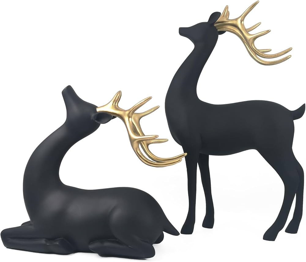 V Viatanst Festive Resin Christmas Reindeer Figurine - Handcrafted Holiday Deer Decor Elk Statue ... | Amazon (US)