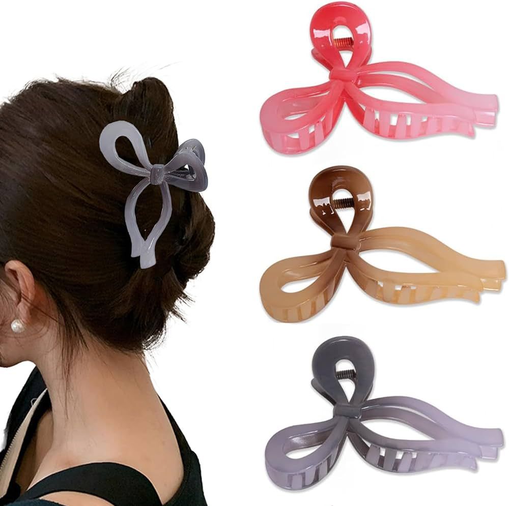 LYDZTION Bow Claw Clips for Women, 3Pcs Cute Hair Bows for Women Girls Ribbon Bow Hair Claw Clips... | Amazon (US)