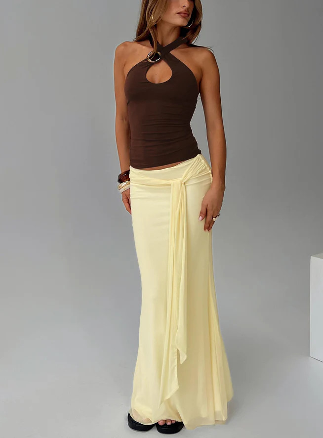Caviar Tie Maxi Skirt Lemon | Princess Polly US