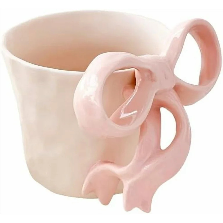 Ceramic Coffee Mug with Pink Bow Handle - Cute Girly Cup for 14oz/440ml, Handmade Kawaii Soup Mug... | Walmart (US)