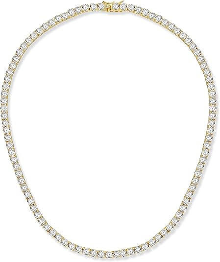 Gemsme 4.0mm CZ Tennis Necklace, 18K White/Yellow Gold Plated 4.0mm Round Cubic Zirconia Classic ... | Amazon (US)