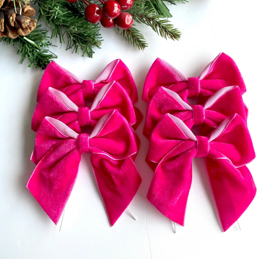 Shocking Pink Christmas Tree Bows Velvet Bows for Christmas - Etsy | Etsy (US)