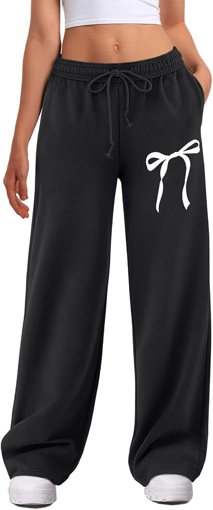 ATHMILE Women's Wide Leg Sweatpants High Waisted Baggy Interior Drawstring Joggers Straight Leg S... | Amazon (US)