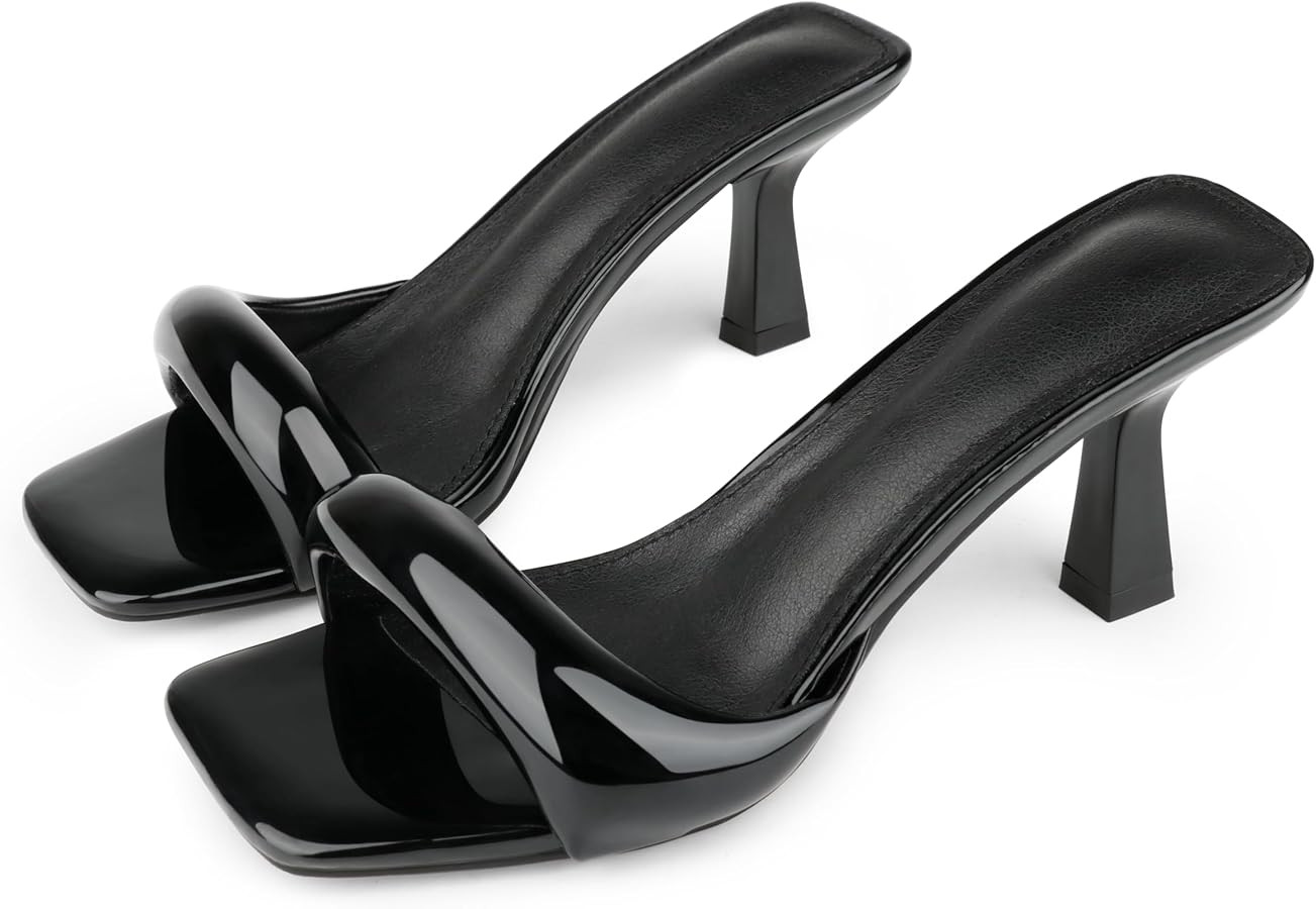 Women's Heeled Mules Square Toe Kitten Heels One-Strap Heeled Sandals Slip On Mule Heels Dress Sl... | Amazon (US)