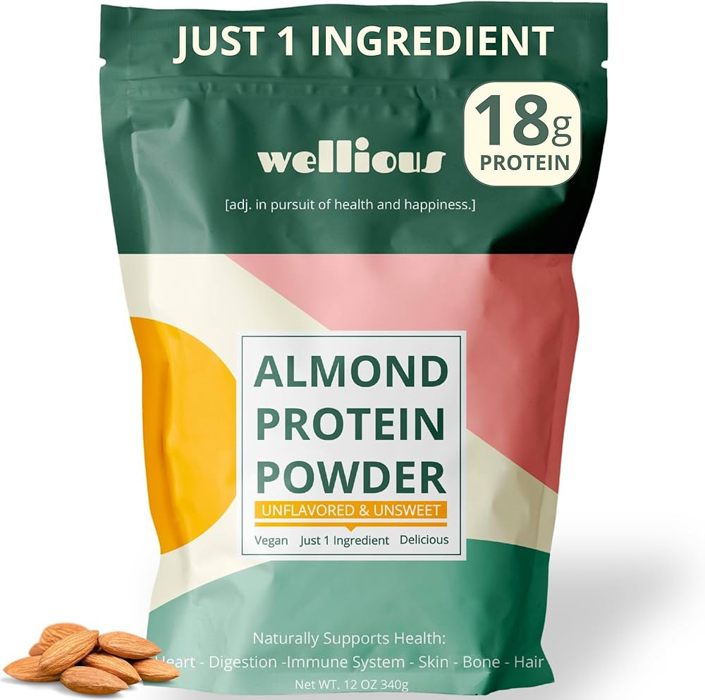 wellious Almond Protein Powder (Unflavored, Unsweetened) - 18 Grams of Pure Healthiest Vegan Prot... | Amazon (US)