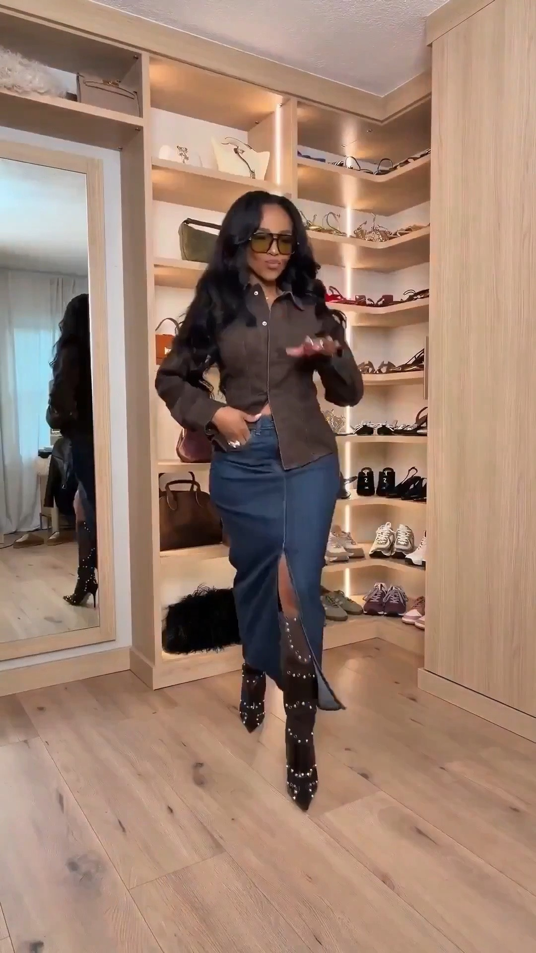 Fall denim skirt outfit✨ Everything from this look is linked below. 👇🏽

Wearing: Size Small | 5’4” | 140 lbs | 34D-27-40

📲   Download the FREE LTK app & follow me (@kirasfashionfinds) to shop all my daily finds.  #LTKootd #LTKPetite #LTKU