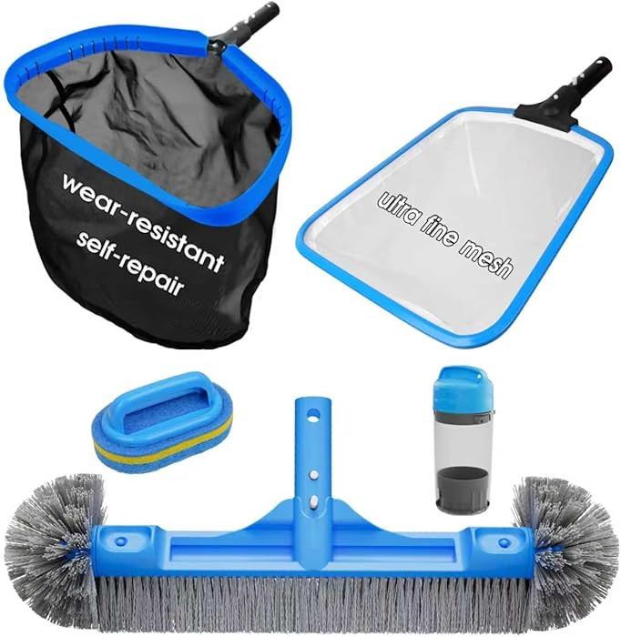 All in One Pool Cleaning Kit - 18'' Repairable Pool Nylon Net & 18'' Detachable Round Brush & 11'... | Amazon (US)