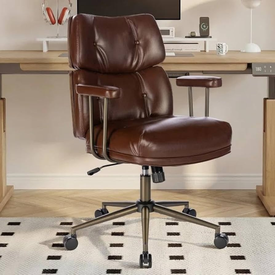 Mid-Century Modern Ergonomic Office Chair, Mid Back & Tufted, Brown | Amazon (US)
