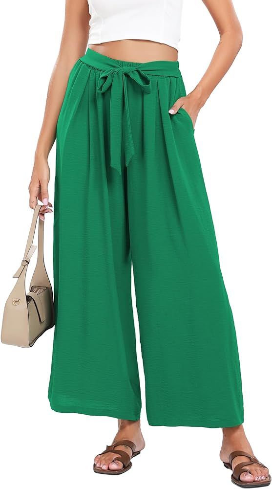 Summe Wide Leg Dress Pants for Women High Waisted Palazzo Casual Work Pants Beach Trousers with P... | Amazon (US)