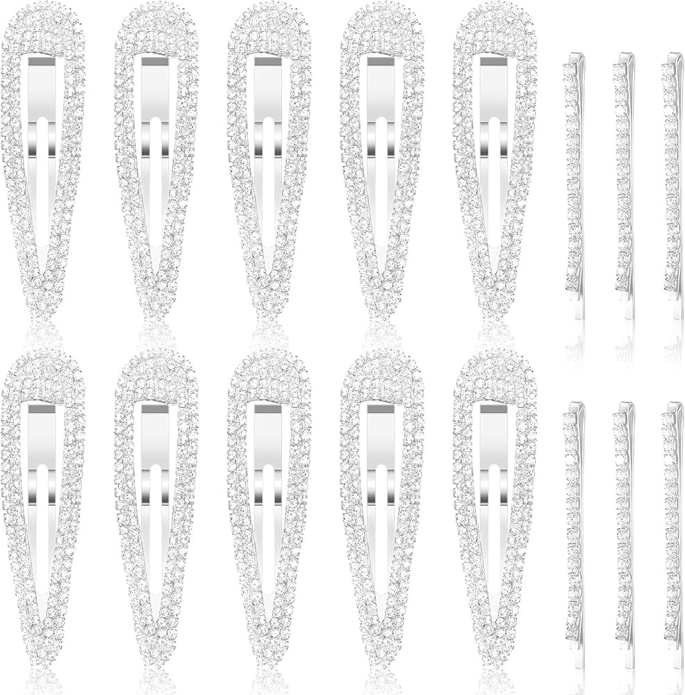 16 Pieces Rhinestone Snap Hair Clips Hairpin Crystal Rhinestone Metal Snap Hair Barrettes Bridal ... | Amazon (US)