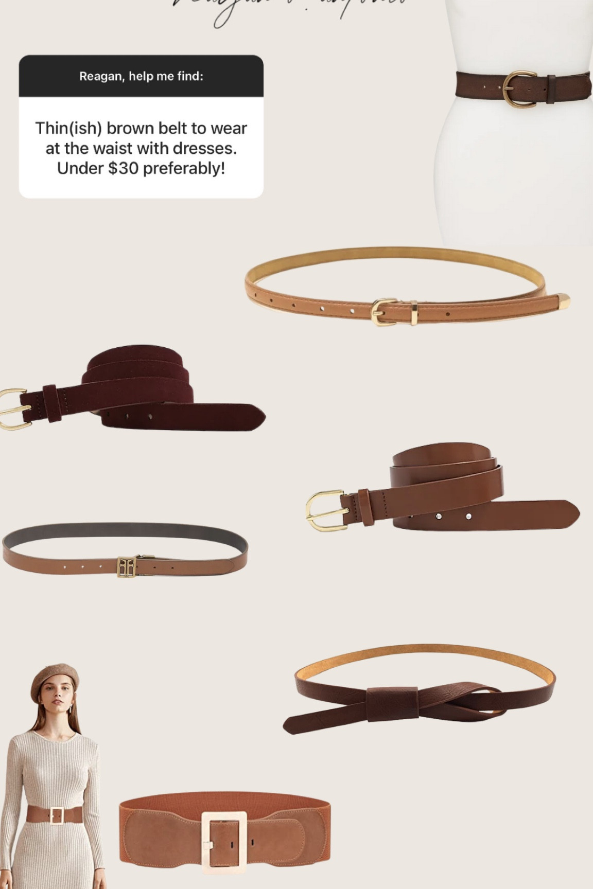 All under $30! Brown belts to wear at the waist with a dress. brown belt leather belt dress belt thin belt 

#LTKHoliday #LTKunder50