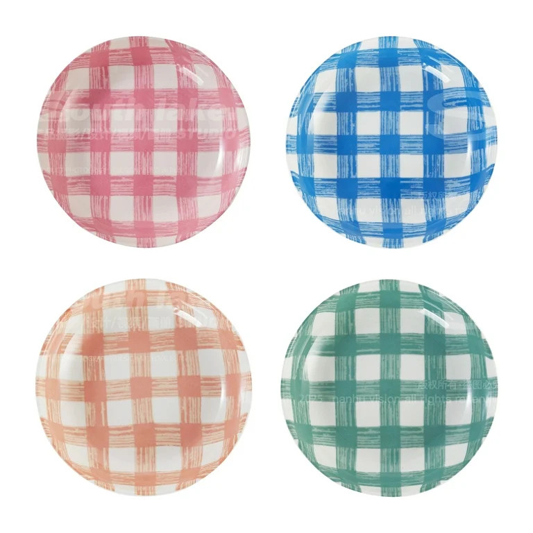 Way to Celebrate Ceramic Easter Dinner Bowls with Checkers, Mixed Colors, Set of 4 | Walmart (US)