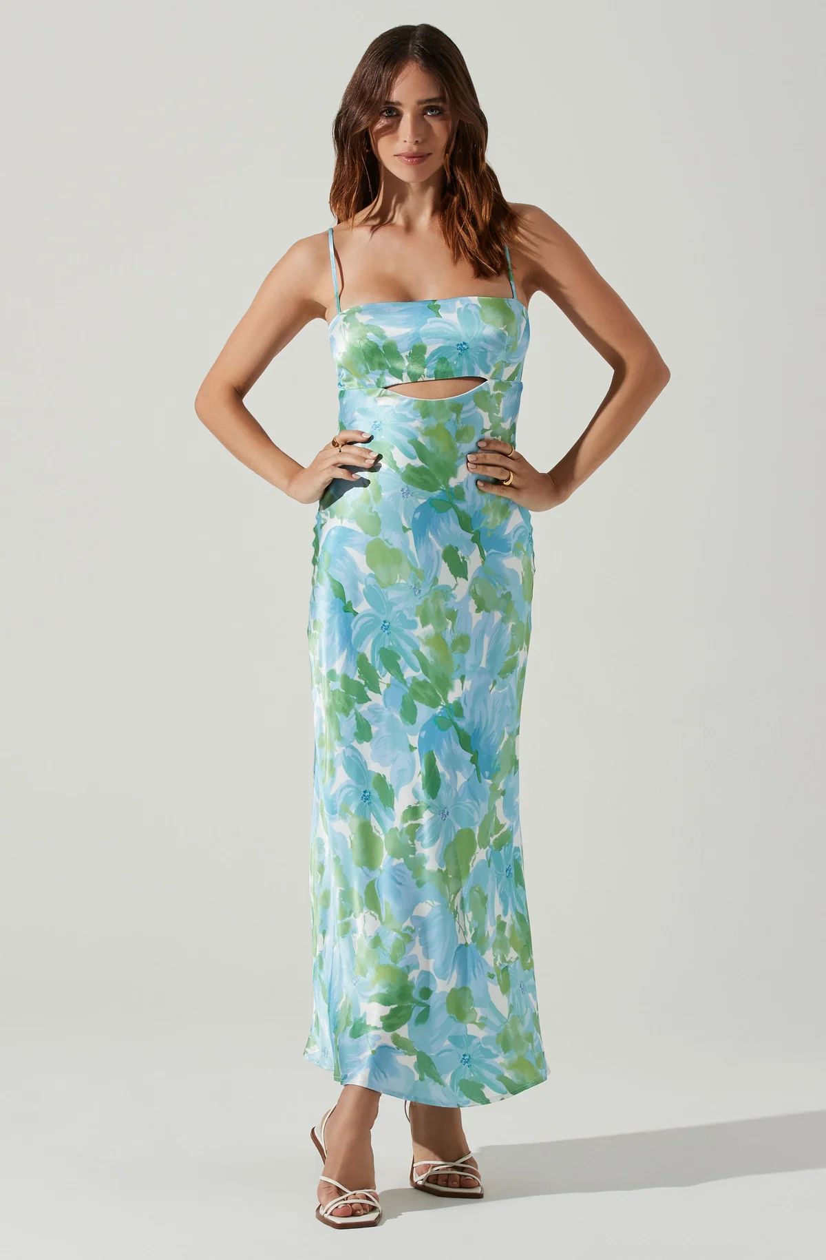 Bellerose Satin Floral Cutout Midi Dress | ASTR The Label (US)