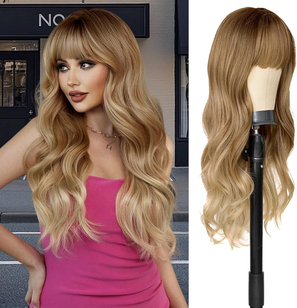 AISI QUEENS Blonde Wig for White Women Ombre Blonde Wig with Bangs Synthetic Fiber Long Wavy Wig ... | Amazon (US)