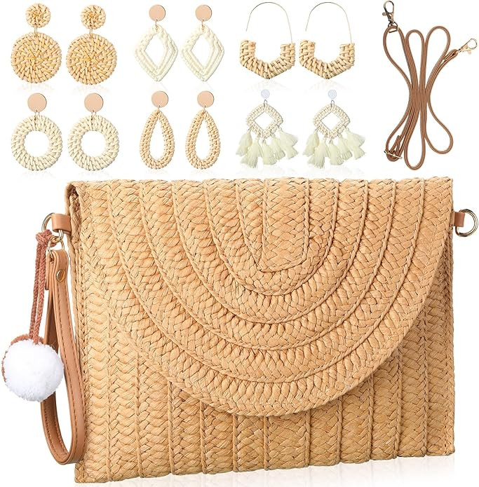 Straw Crossbody Bag for Women Beach Purse Shoulder Bag Hand Woven Straw Clutch Summer Bag Bohemia... | Amazon (US)