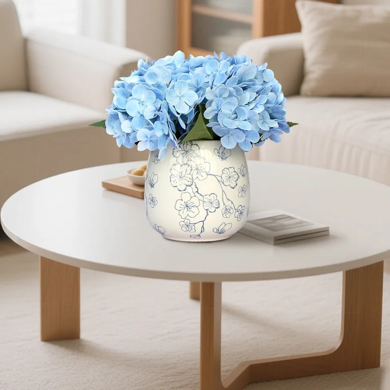 Faux Hydrangeas in Blue and White Floral Vase, 9.5", by My Texas House | Walmart (US)