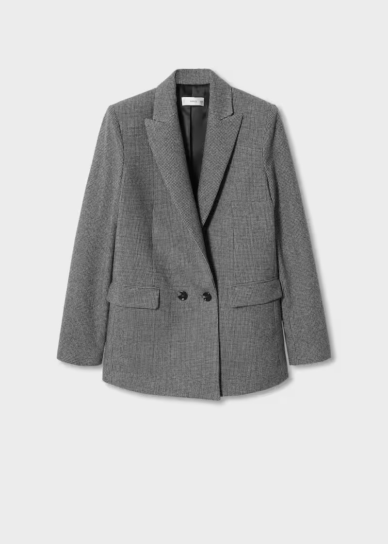 Houndstooth wool-blend blazer | MANGO (US)